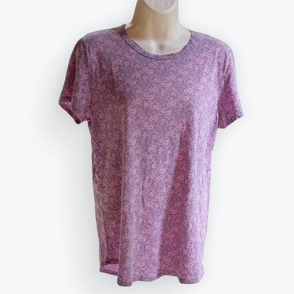 Gap Vintage Wash Floral Short-Sleeve Cotton Tee Pink & Gray Soft Garden Girl ~ M